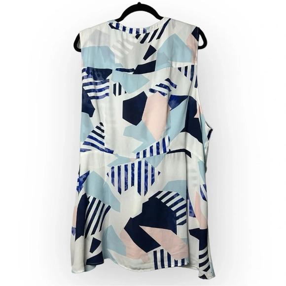 Torrid Blue Geo Peplum Georgette Button-Front Tie-Front Blouse  4 - Picture 3 of 7